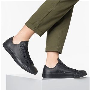 Converse Chuck Taylor All-star low top black on black leather sneakers, size 7